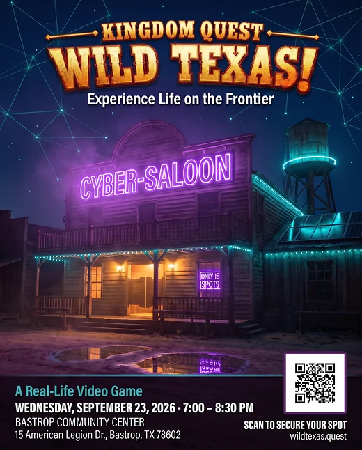 Wild Texas flyer: a neon cyber-saloon glowing at night
